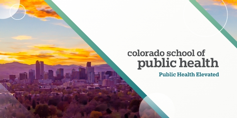 Denver Horizon during sunset alongside ColoradoSPH Logo