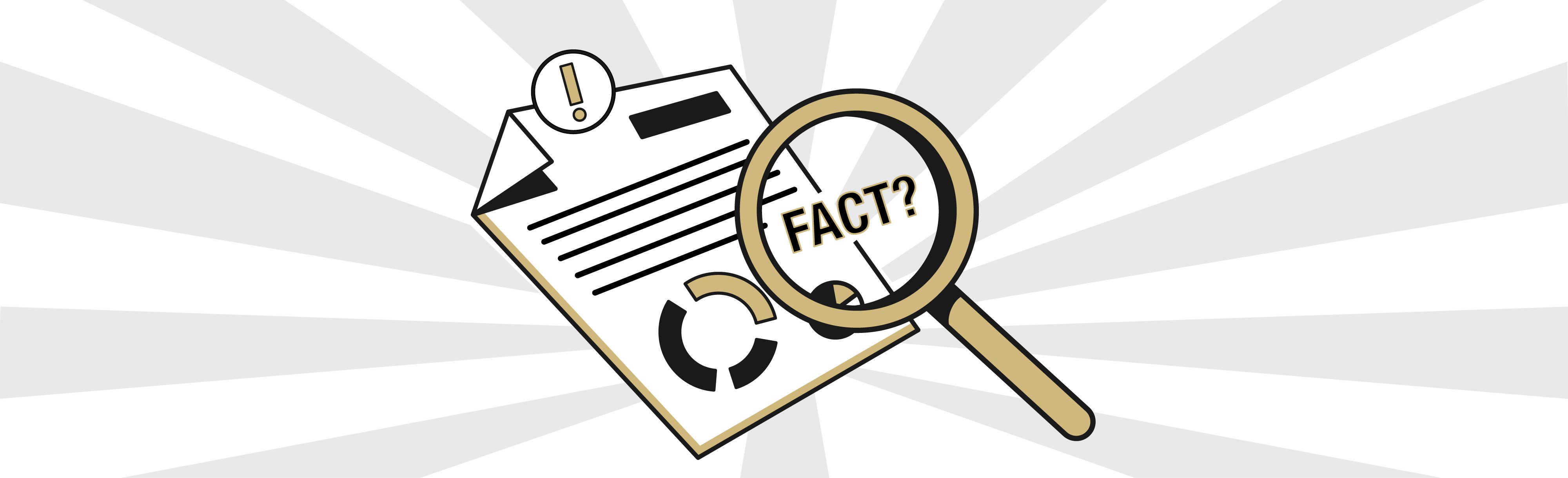 graphic of a magnifying glass focused on the word "fact" over a research paper