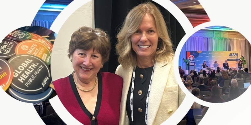 Patricia Gabow and Cathy Bradley pose for a picture at ASPPH smiling