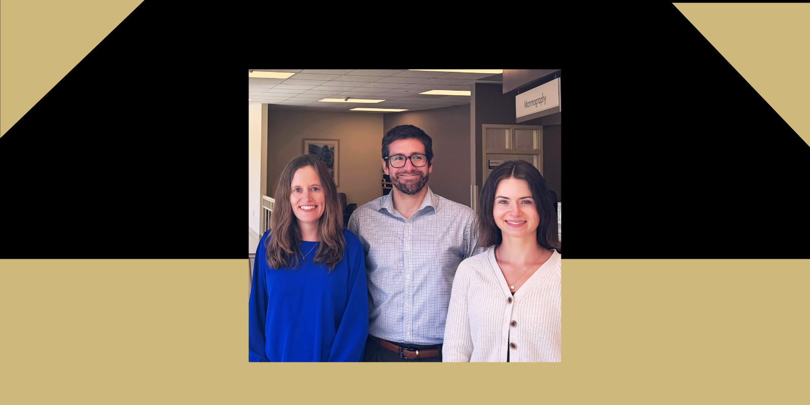 Enrique Soto Perez de Celis, MD, PhD, with geriatric clinic members Sophie Clark, MD, and Elizaveta Pchelko, BS, BA.
