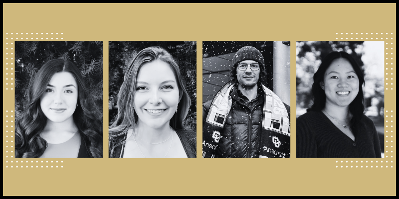Headshots of the four GRFP fellows: Emily Ekstrum of the Computational Bioscience program, Colette Hopkins of the Cell Biology, Stem Cells and Development program; Robert Kidd of the Molecular Biology program, and Elizabeth Ung of the Cell Biology, Stem Cells and Development program.