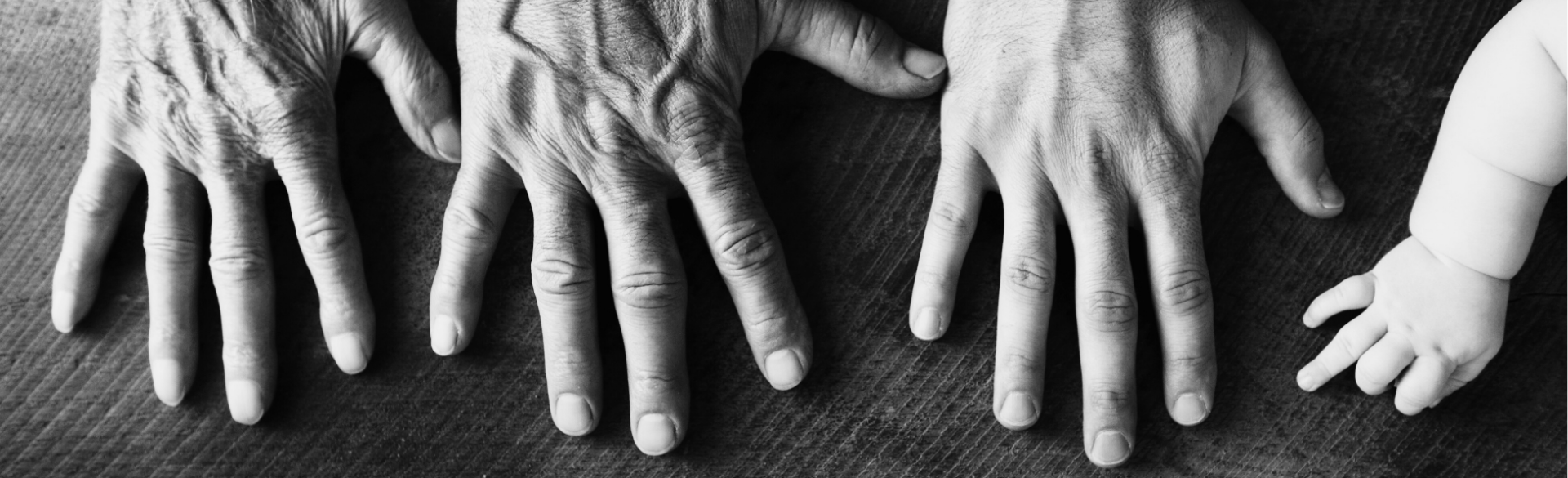 Image of different generations of hands, from oldest to a baby 