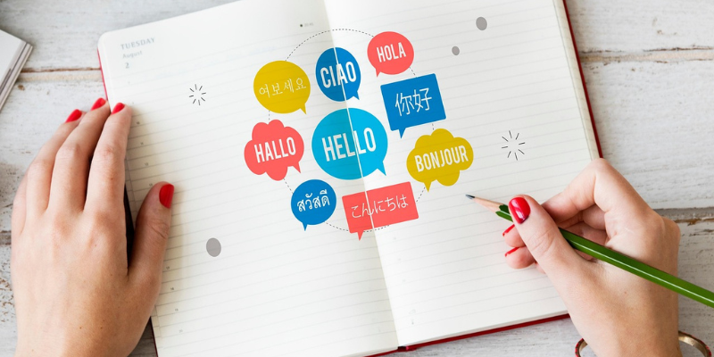 Notebook with "hello" in different languages