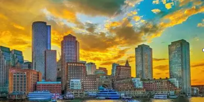 Photo of Boston with a golden sky