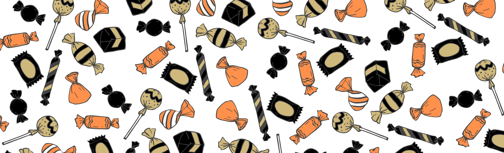 variety of Halloween candy icons in black, gold and orange