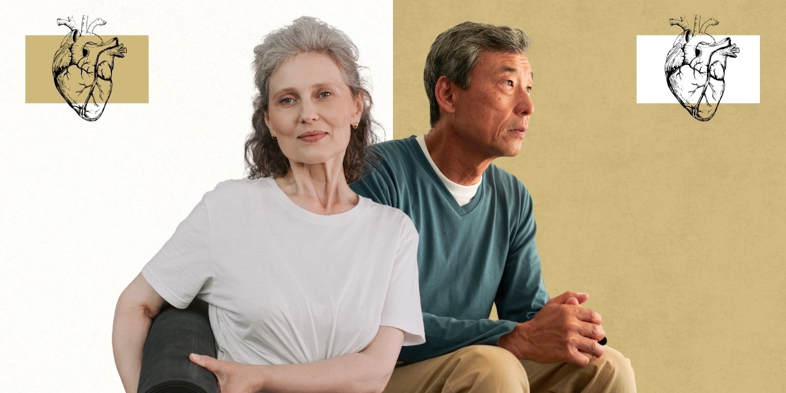 Stylized image of a middle aged man and woman, with heart graphics on either side of the banner