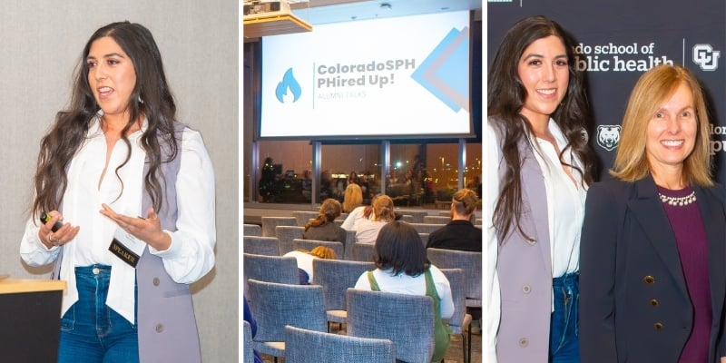 Photo collage of Sonia with Dean Cathy Bradley and PhiredUp Presentation