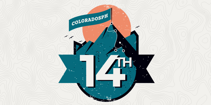 graphic of mountains with the number 14 in the middle