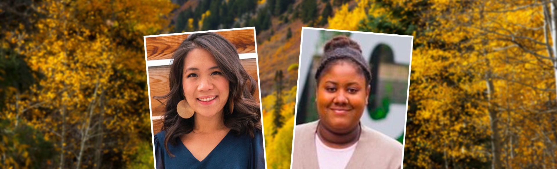Two women smiling in headshots on background of Colorado mountains