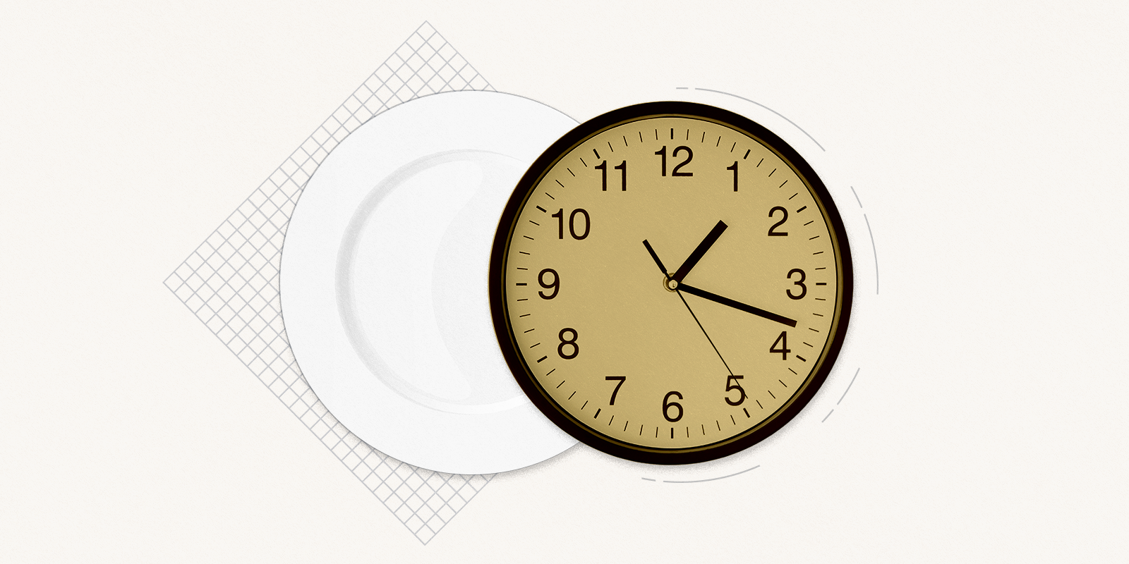 a white plate and a gold clock