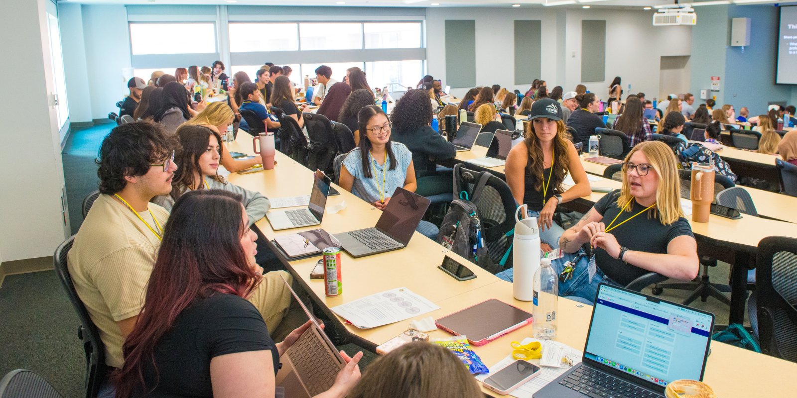 students working together in lecture hall