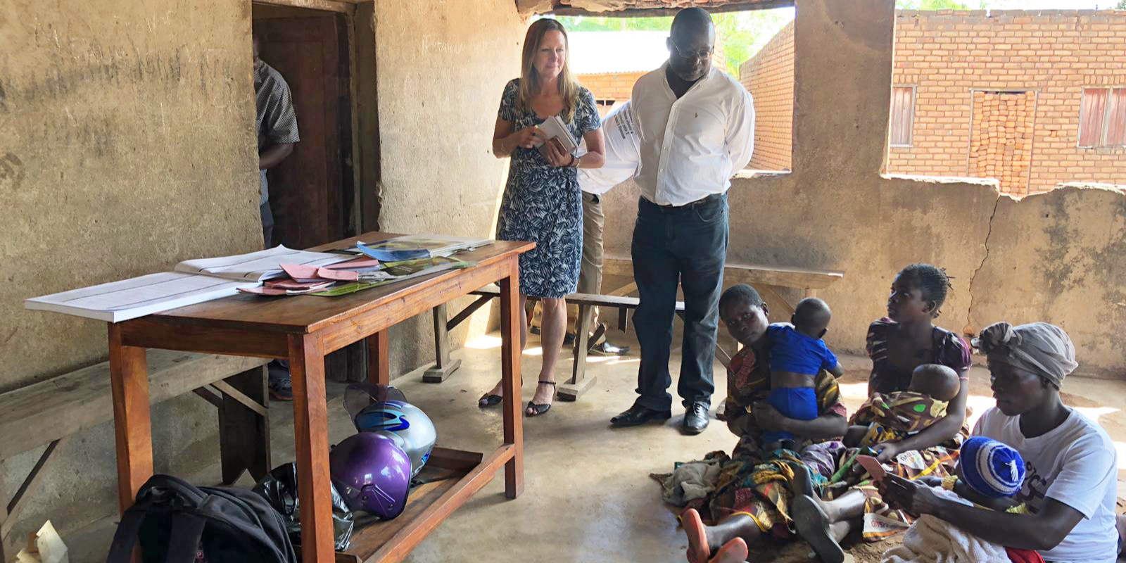 Mary Hamel visiting the outreach vaccination clinic in Malawi.