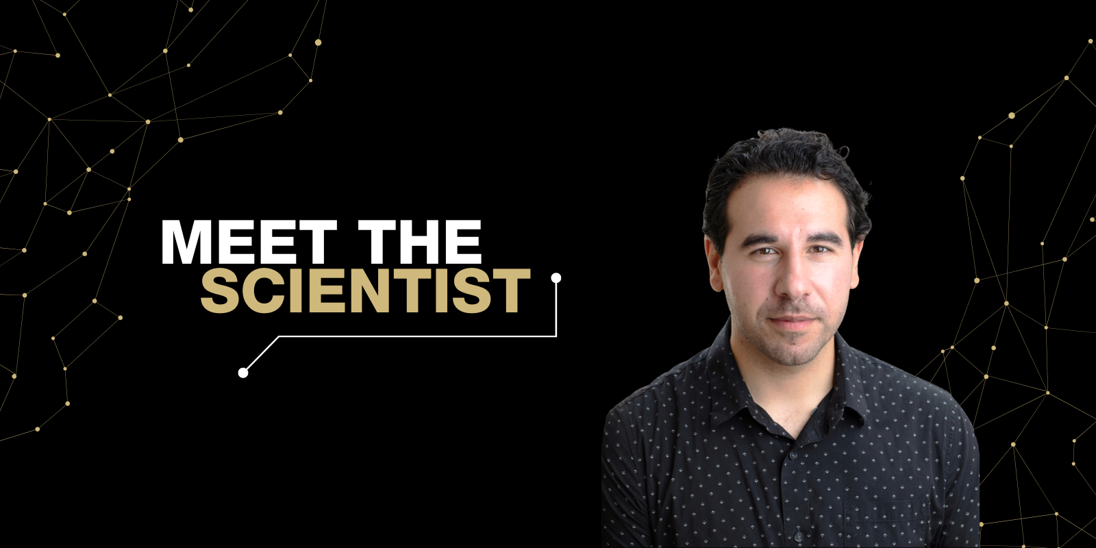 Stylized Meet the Scientist graphic featuring head shot of Joe Nassour, PhD