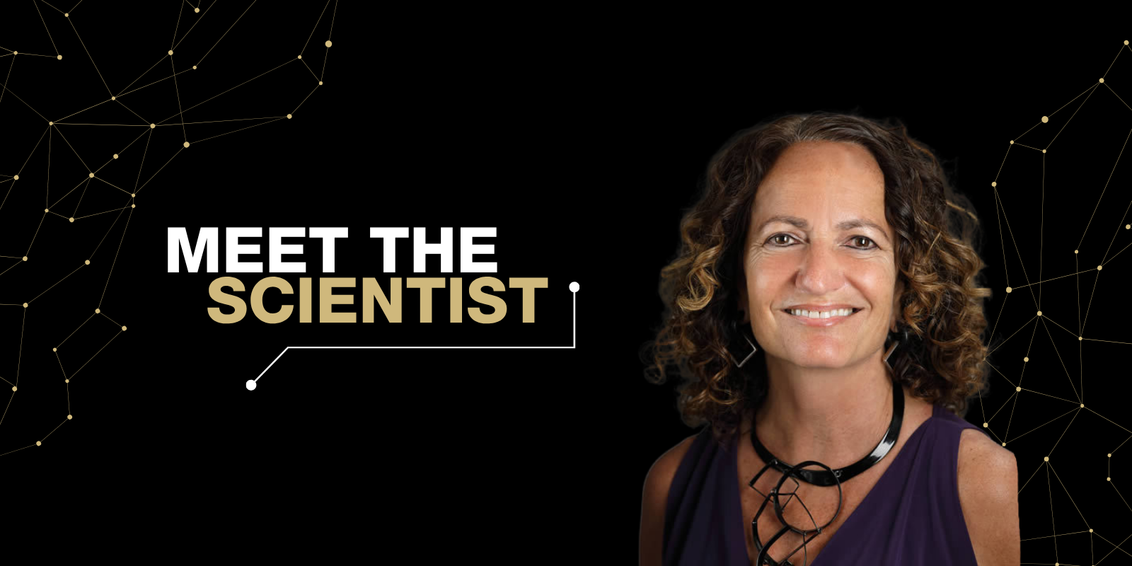 Stylized image of researcher Julie Cooper on a "Meet the Scientist" backdrop