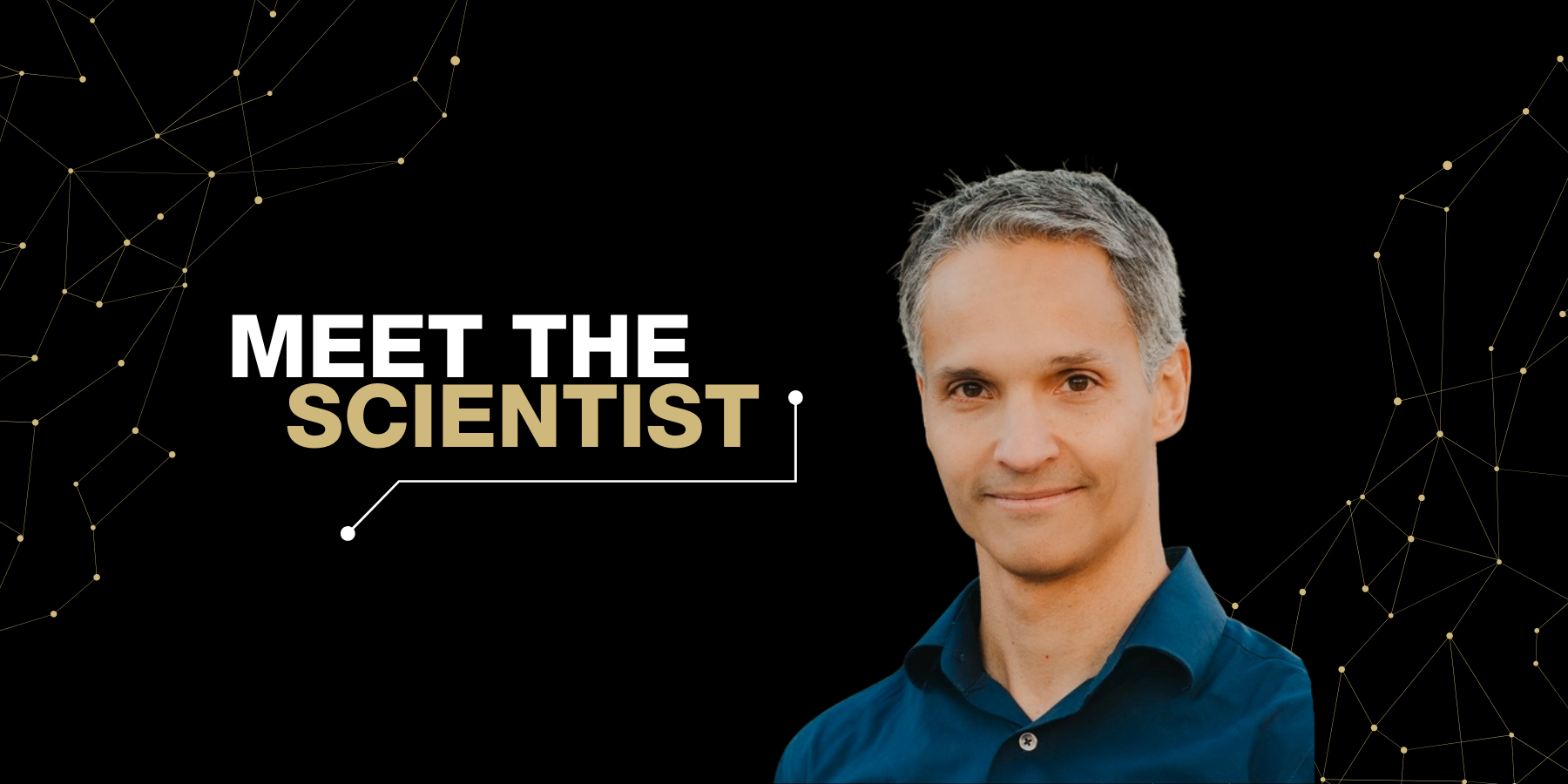 Stylized background with headshot of Michael McMurray as Meet the Scientist feature