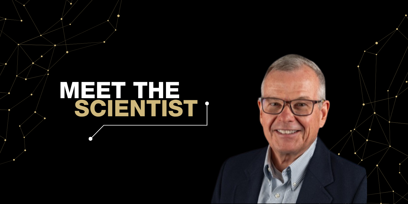 Stylized headshot of researcher Michael Schurr with Meet the Scientist graphic