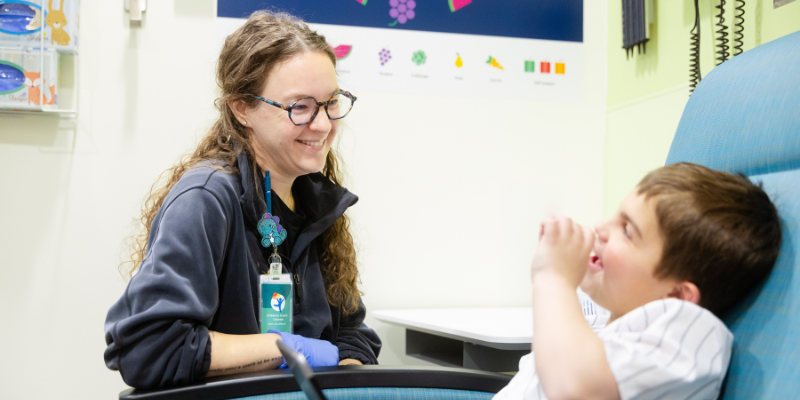 A nurse with a child at Children's Hospital CTRC. 