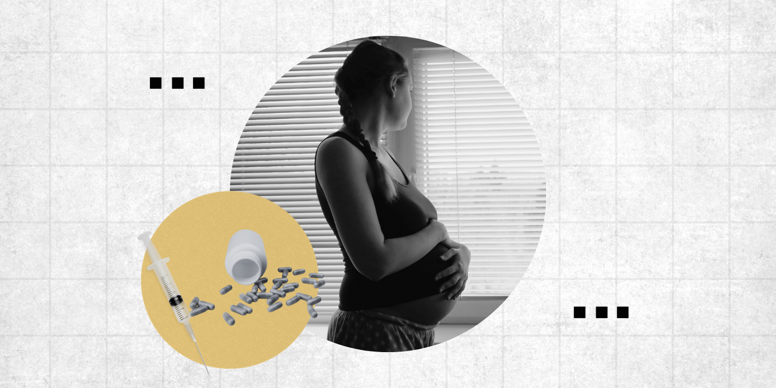 A young pregnant woman with substance use disorder holds her belly and looks out window.