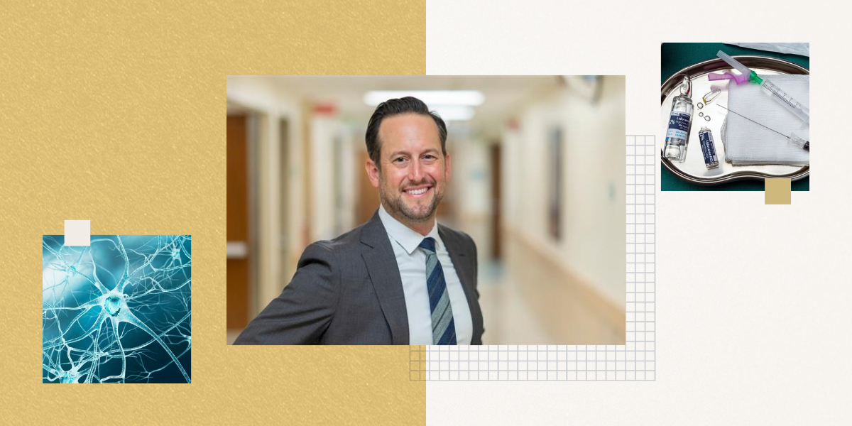 A photo collage featuring Lance Ray, PharmD, with images of nerves and lidocaine.