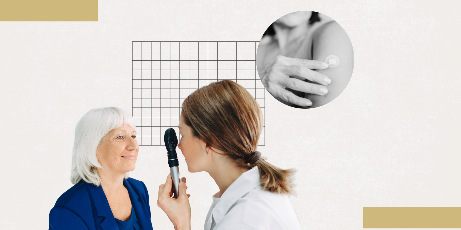 Graphic of a middle age woman getting an eye exam