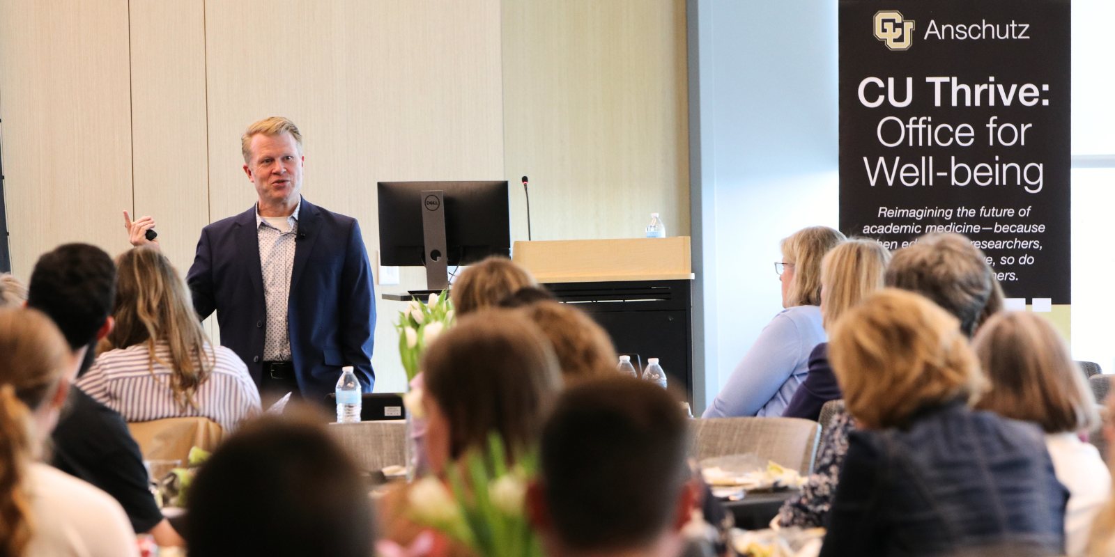 Tait Shanafelt, MD, speaking at CU Thrive