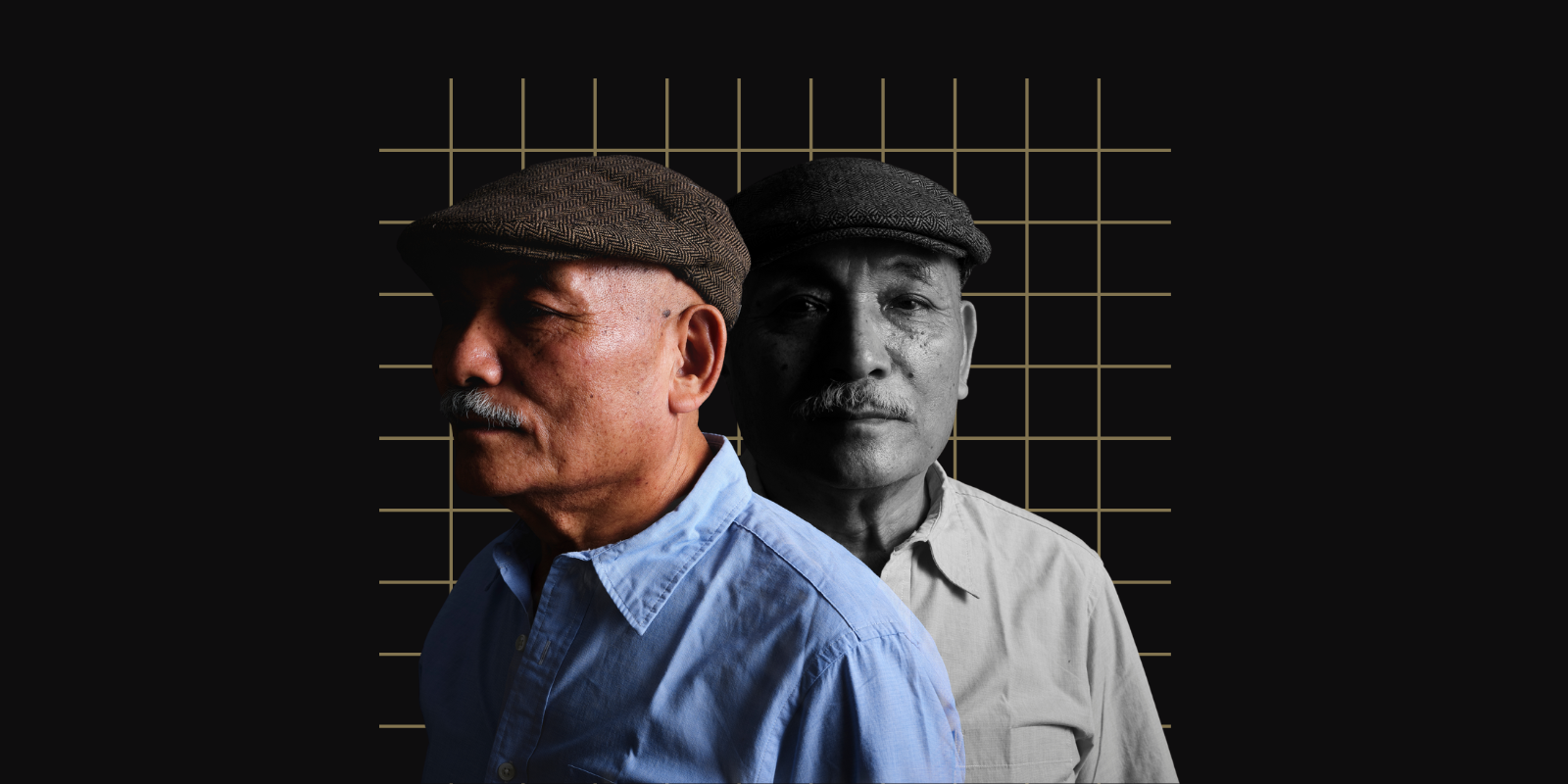 Two images of the same man, one in color and one in black and white. 