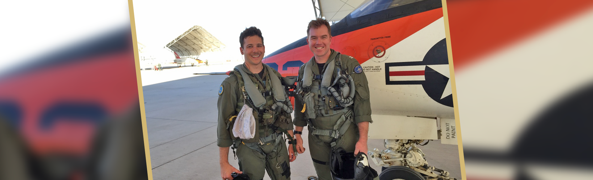 Dylan Schoo, right, and a former flight school student