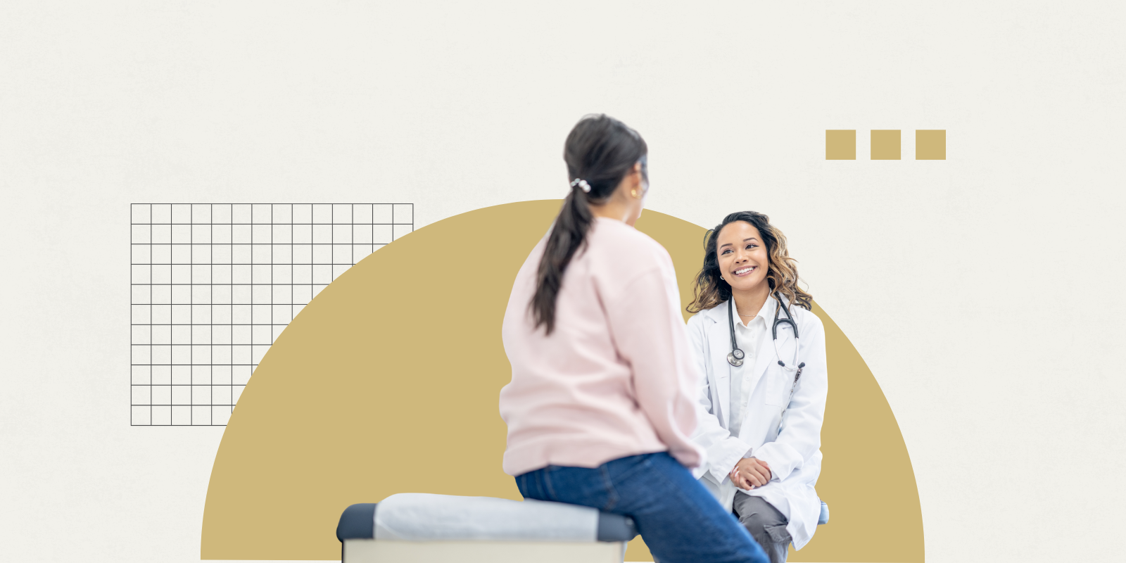 Graphic of a woman talking to her doctor