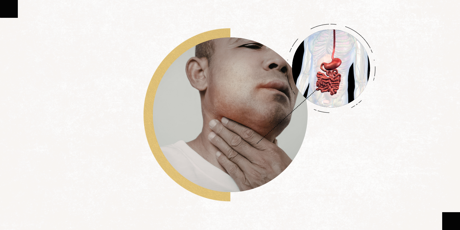 Graphic with photo of a man clenching his throat.