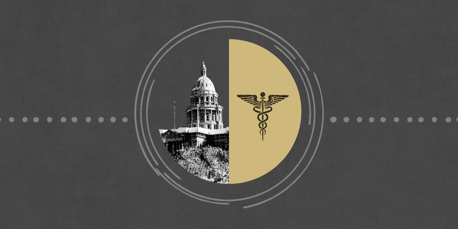 Graphic showing a medical symbol and the Colorado state legislature