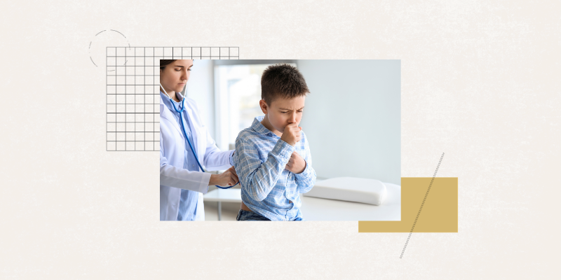 Graphic of a school nurse helping a student with a cough.