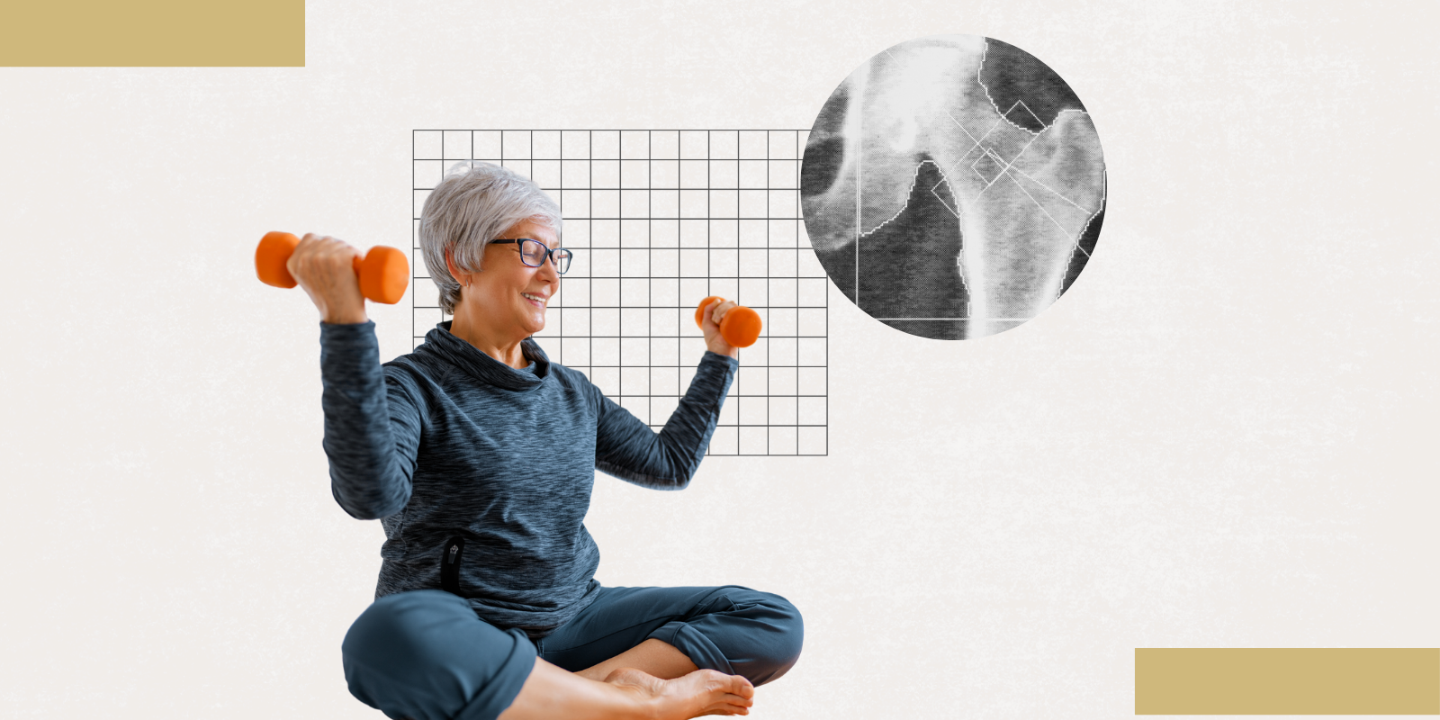 Graphic of a senior woman exercising with weights