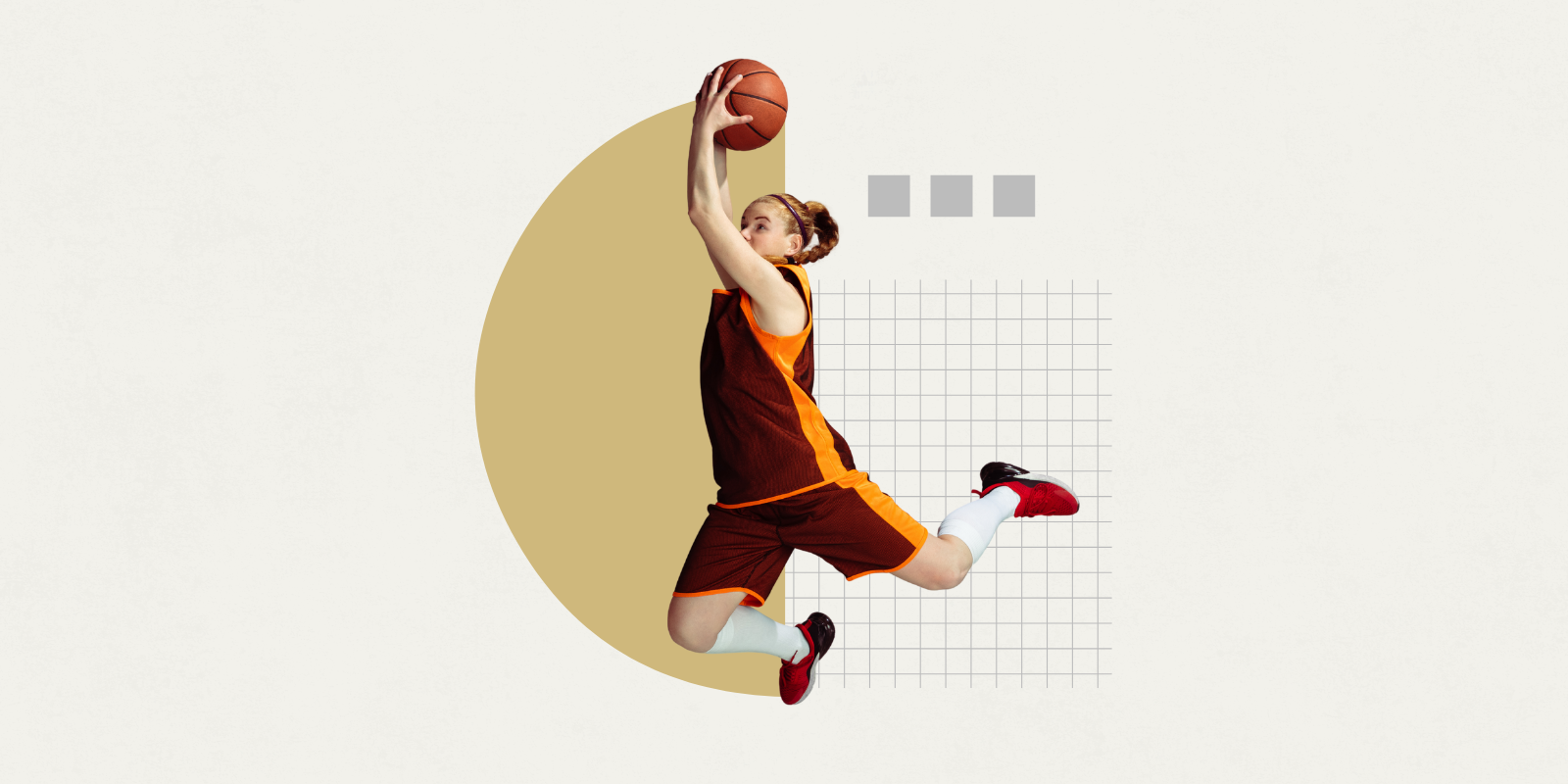 Graphic of a female basketball player making a dunk