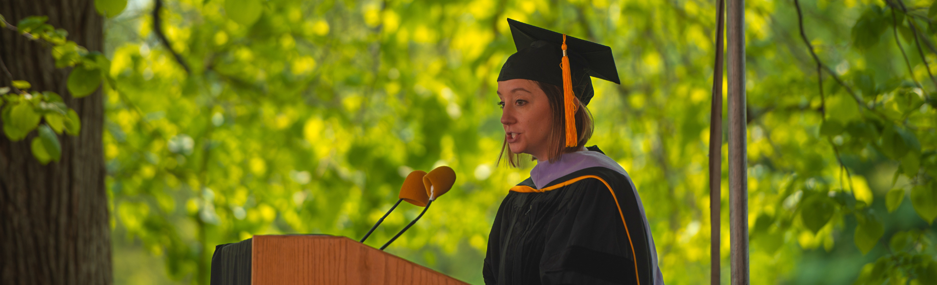 CU Dental alumna Leah Schulz addresses graduates at the DDS Class of 2023 Commencement