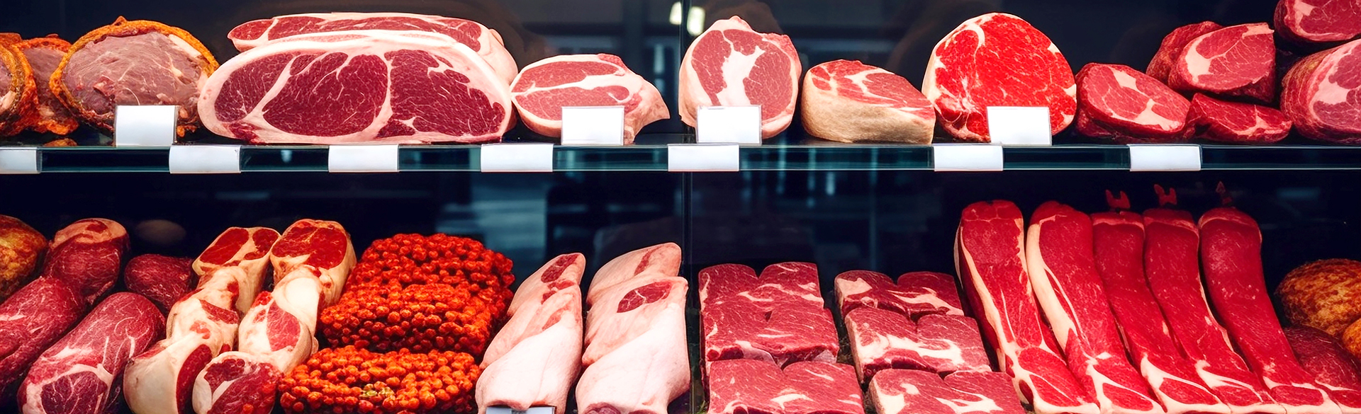 display of different cuts of red meats