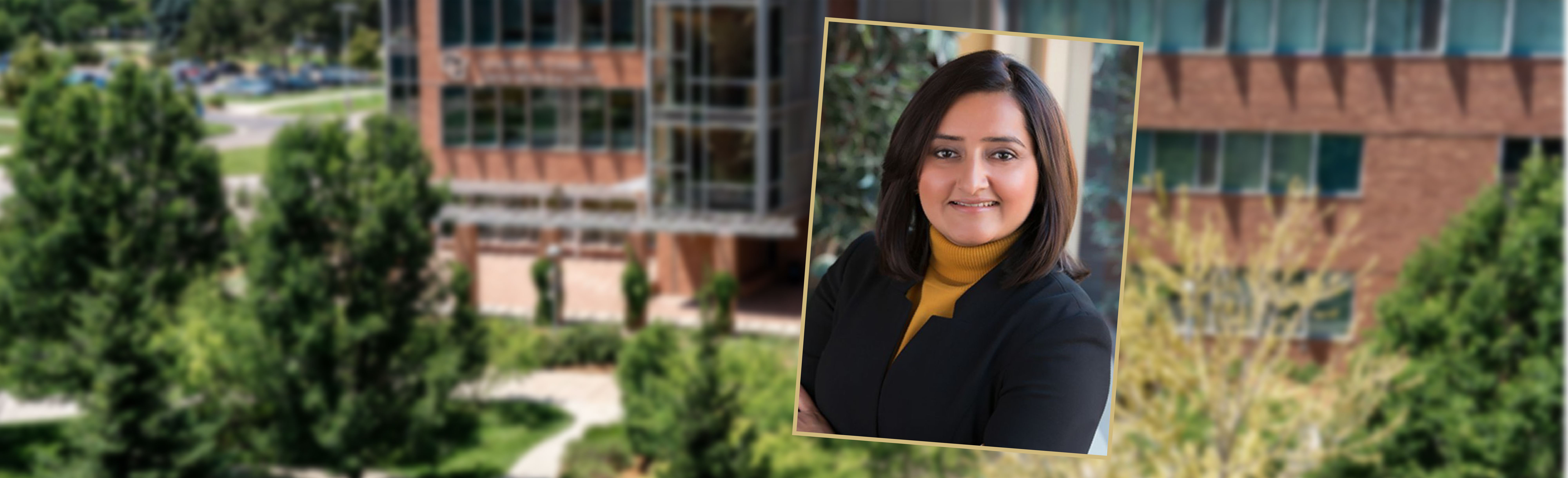 CU Faculty member, Tamanna Tiwari, DDS, MPH pictured in front of dental building exterior