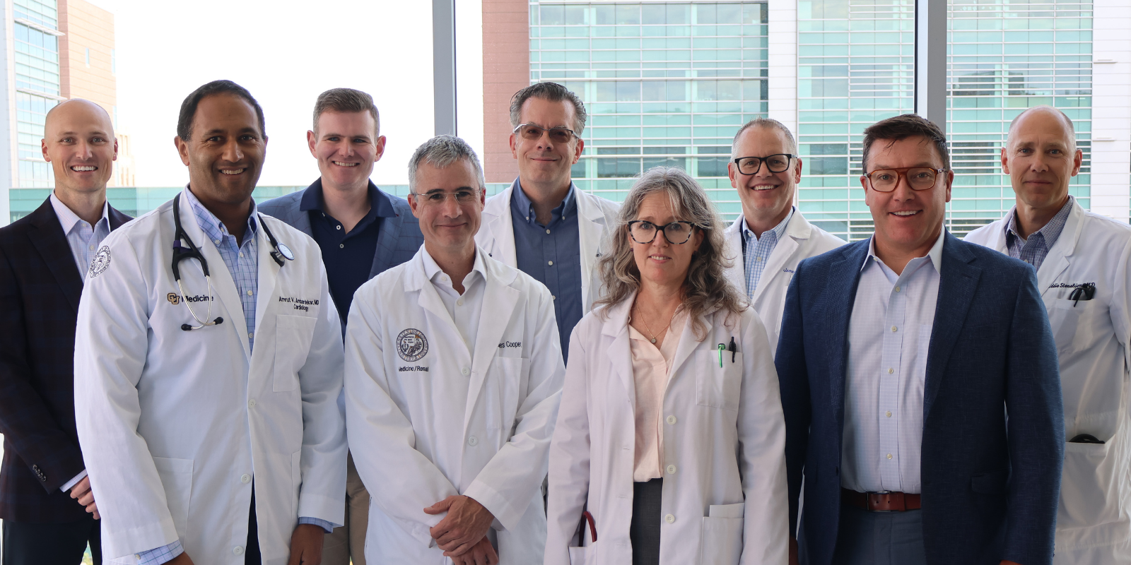 Several members of the new Division of Transplant Medicine gather for a posed picture. 
