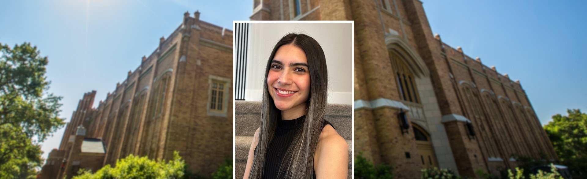 Liz Baylon Trejo headshot on University of Northern Colorado background