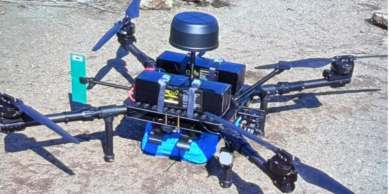  A drone in Ukraine with a package containing powdered blood plasma strapped underneath. 