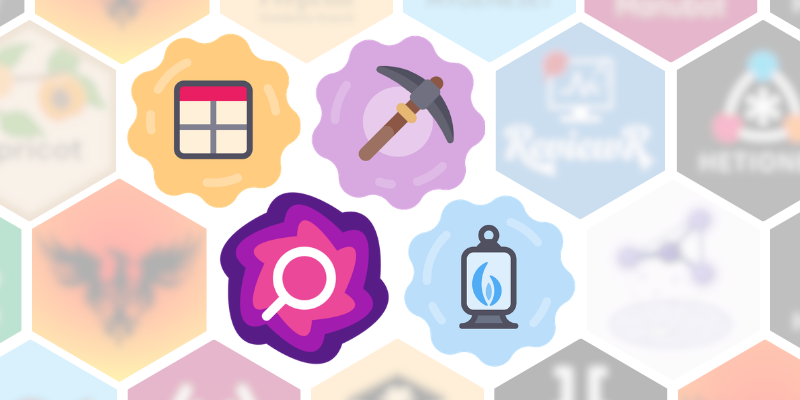 view of logos assorted in hexbin graphic format, with most of the graphics blurred out and slightly faded, while the cytomining logos is clear and in the foreground. clear logos are CytoTable, CoSMicQC, Pycytominer, and Buscar.
